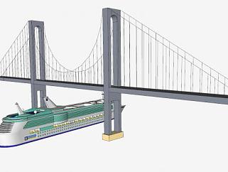 韦拉札<em>诺</em>海峡大桥和邮轮SU模型下载_sketchup草图大师...