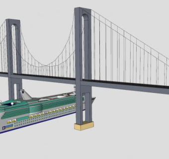 韦拉札诺海峡大桥和邮轮SU模型下载_sketchup草图大师SKP模型