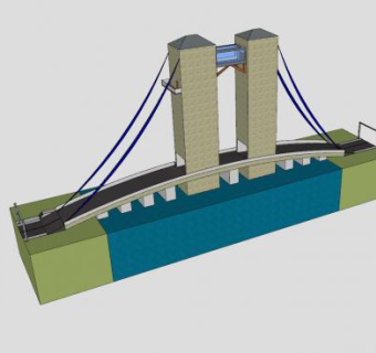 跨河拱架桥楼SU模型下载_sketchup草图大师SKP模型