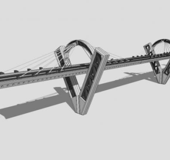 现代六车道斜拉桥桥梁SU模型下载_sketchup草图大师SKP模型