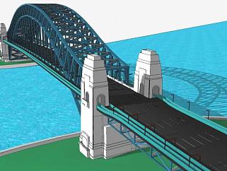 压拱悬索桥建筑SU模型下载_sketchup草图大师SKP模型