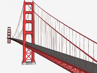 红色桥梁金门大桥SU模型下载_sketchup草图大师SKP模型