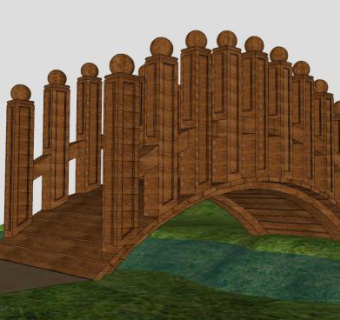 园林小溪中式木桥SU模型下载_sketchup草图大师SKP模型