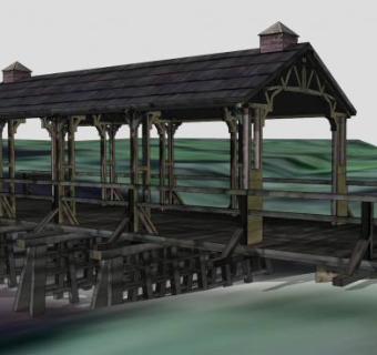 中式廊道木桥SU模型下载_sketchup草图大师SKP模型