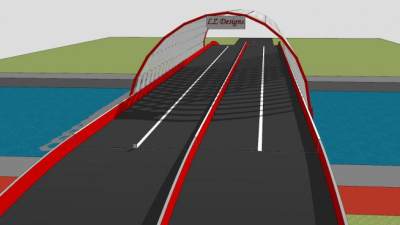 拱桁架四车道桥梁SU模型下载_sketchup草图大师SKP模型