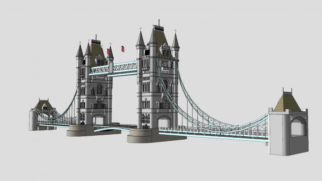 泰晤士河道伦敦塔桥su模型下载sketchup草图大师skp模型