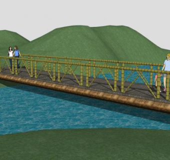 古典木桥梁式桥桥梁SU模型下载_sketchup草图大师SKP模型
