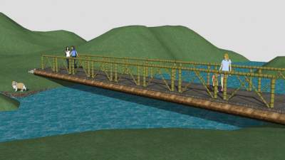 古典木桥梁式桥桥梁SU模型下载_sketchup草图大师SKP模型