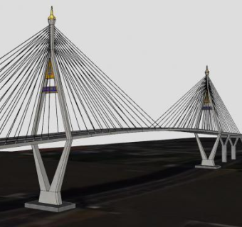 普密蓬桥斜拉桥SU模型下载_sketchup草图大师SKP模型