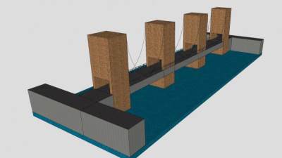河道石柱吊桥SU模型下载_sketchup草图大师SKP模型