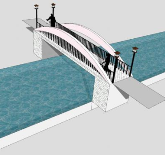 池塘上的中式路灯桥梁SU模型下载_sketchup草图大师SKP模型