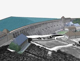 艾斯特水坝建筑SU模型下载_sketchup草图大师SKP模型