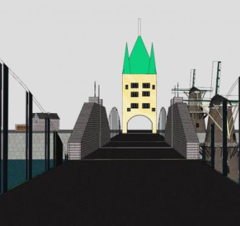 中世纪跨河塔桥SU模型下载_sketchup草图大师SKP模型