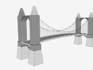 现代拉索桥梁建筑SU模型下载_sketchup草图大师SKP模型