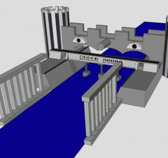 简易河道桥梁建筑SU模型下载_sketchup草图大师SKP模型