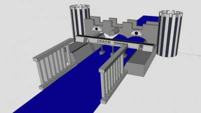 简易河道桥梁建筑SU模型下载_sketchup草图大师SKP模型