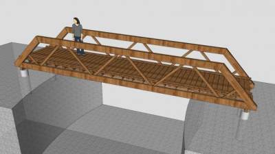 木架步行直桥SU模型下载_sketchup草图大师SKP模型