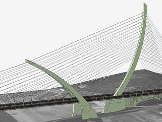 月形弧拱斜张桥桥梁SU模型下载_sketchup草图大师SKP模型