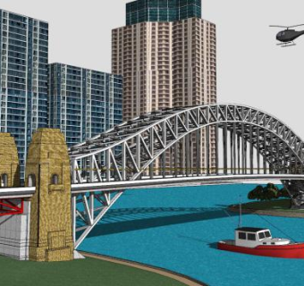 诚市建筑大桥SU模型下载_sketchup草图大师SKP模型