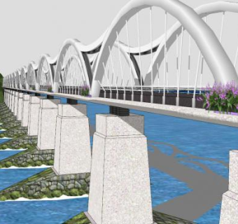 豪华海滨别墅桥梁建筑SU模型下载_sketchup草图大师SKP模型