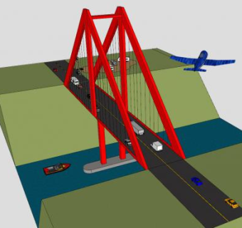 河道上的公路桥SU模型下载_sketchup草图大师SKP模型