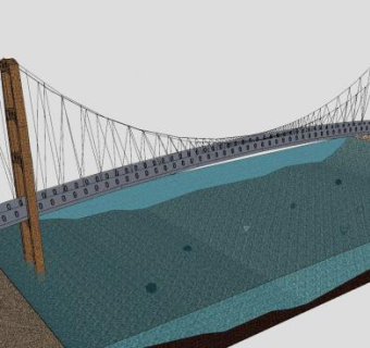 河道上的悬索桥SU模型下载_sketchup草图大师SKP模型