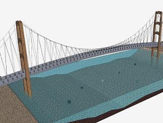 河道上的悬索桥SU模型下载_sketchup草图大师SKP模型