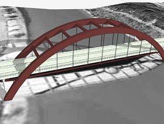 钢桁架跨河桥梁SU模型下载_sketchup草图大师SKP模型