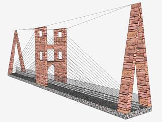 铸石悬索大桥SU模型下载_sketchup草图大师SKP模型