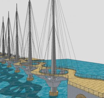 现代圈型双道斜拉桥SU模型下载_sketchup草图大师SKP模型
