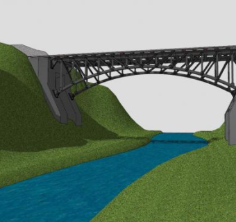 山间铁轨桥梁SU模型下载_sketchup草图大师SKP模型