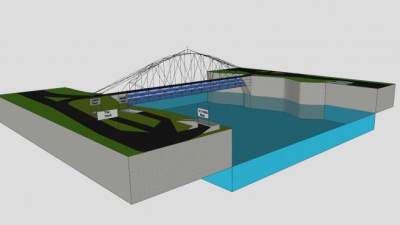 河道上的道路拱桥SU模型下载_sketchup草图大师SKP模型