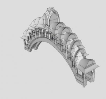 仿古桁架廊道楼梯拱桥SU模型下载_sketchup草图大师SKP模型