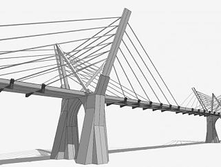 现代公路斜拉桥设施SU模型下载_sketchup草图大师SKP模型