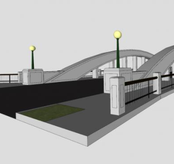 水泥弓形桁架拱桥SU模型下载_sketchup草图大师SKP模型