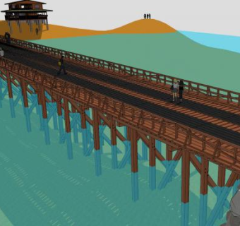 海边沙滩木架桥梁SU模型下载_sketchup草图大师SKP模型