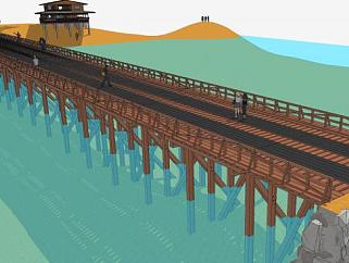 海边沙滩木架桥梁SU模型下载_sketchup草图大师SKP模型