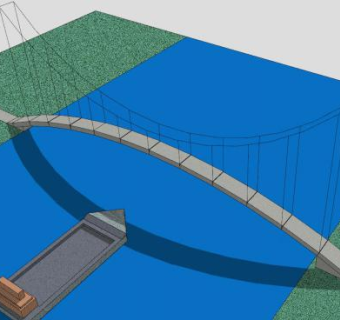 河流上的拱桥和船SU模型下载_sketchup草图大师SKP模型
