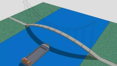 河流上的拱桥和船SU模型下载_sketchup草图大师SKP模型