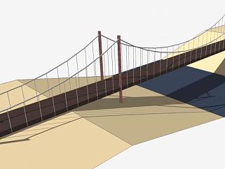 河上吊桥建筑SU模型下载_sketchup草图大师SKP模型
