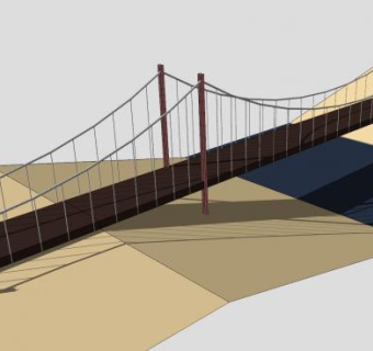 河上吊桥建筑SU模型下载_sketchup草图大师SKP模型