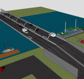 双向跨河桥梁SU模型下载_sketchup草图大师SKP模型