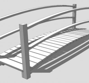 木制人行护栏拱桥SU模型下载_sketchup草图大师SKP模型