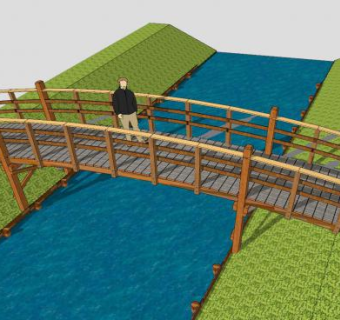 河道上的木拱桥SU模型下载_sketchup草图大师SKP模型