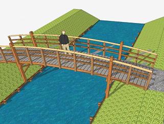 河道上的木拱桥SU模型下载_sketchup草图大师SKP模型