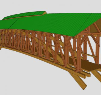 仿古廊道木天桥SU模型下载_sketchup草图大师SKP模型