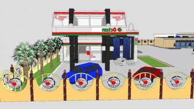 现代加油站停车场SU模型下载_sketchup草图大师SKP模型