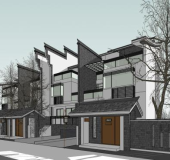 中式别墅户外建筑SU模型下载_sketchup草图大师SKP模型