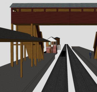 车站廊道铁轨与跨线天桥SU模型下载_sketchup草图大师SKP模型