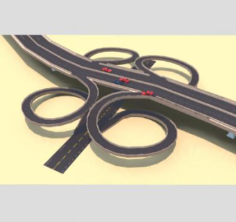 盘旋四分支车道立交桥效果图SU模型下载_sketchup草图大师SKP模型